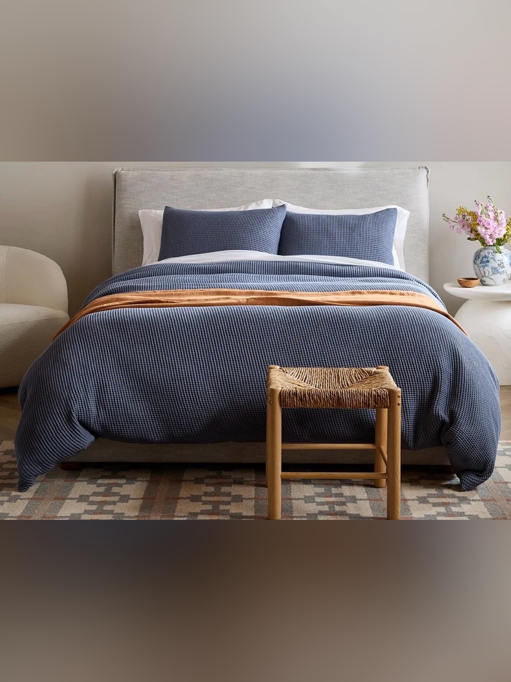 Quince Organic Waffle 3 Pc Duvet Cover Set, Full/Queen (Mineral)